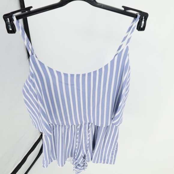 Abercrombie Fitch Blue White Striped Cami Romper Ruffle Tiered Waist Medium NWOT - Picture 5 of 7